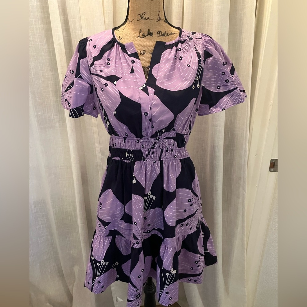 NWOT Anthropologie The Somerset Mini in Lilac Navy Floral Dress S - Picture 5 of 9